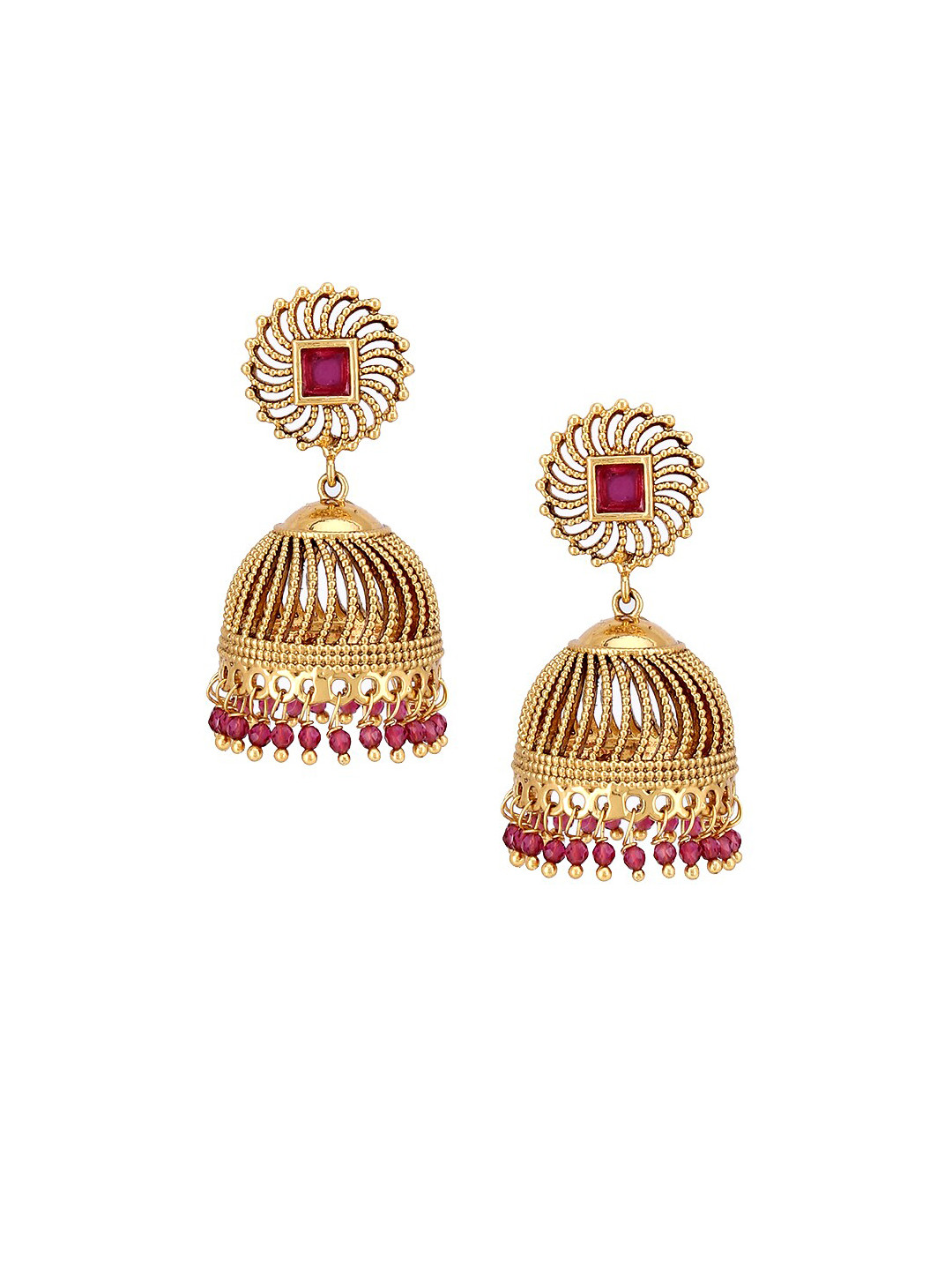 Buy Adwitiya Collection Pink 24 Carat Gold Plated Handcrafted Dome Shaped Jhumkas Earrings for Buy Adwitiya Collection Pink 24 Carat Gold Plated Handcrafted Dome Shaped Jhumkas Earrings for