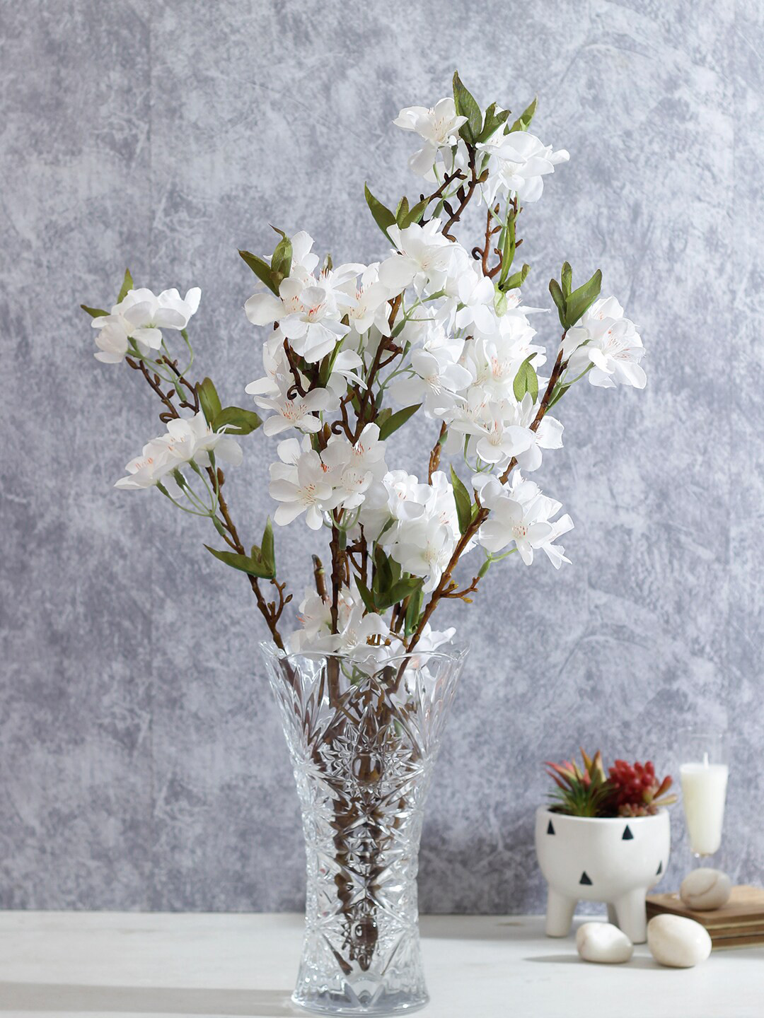 Buy TAYHAA Set Of 2 White & Green Artificial Flower Stems Artificial