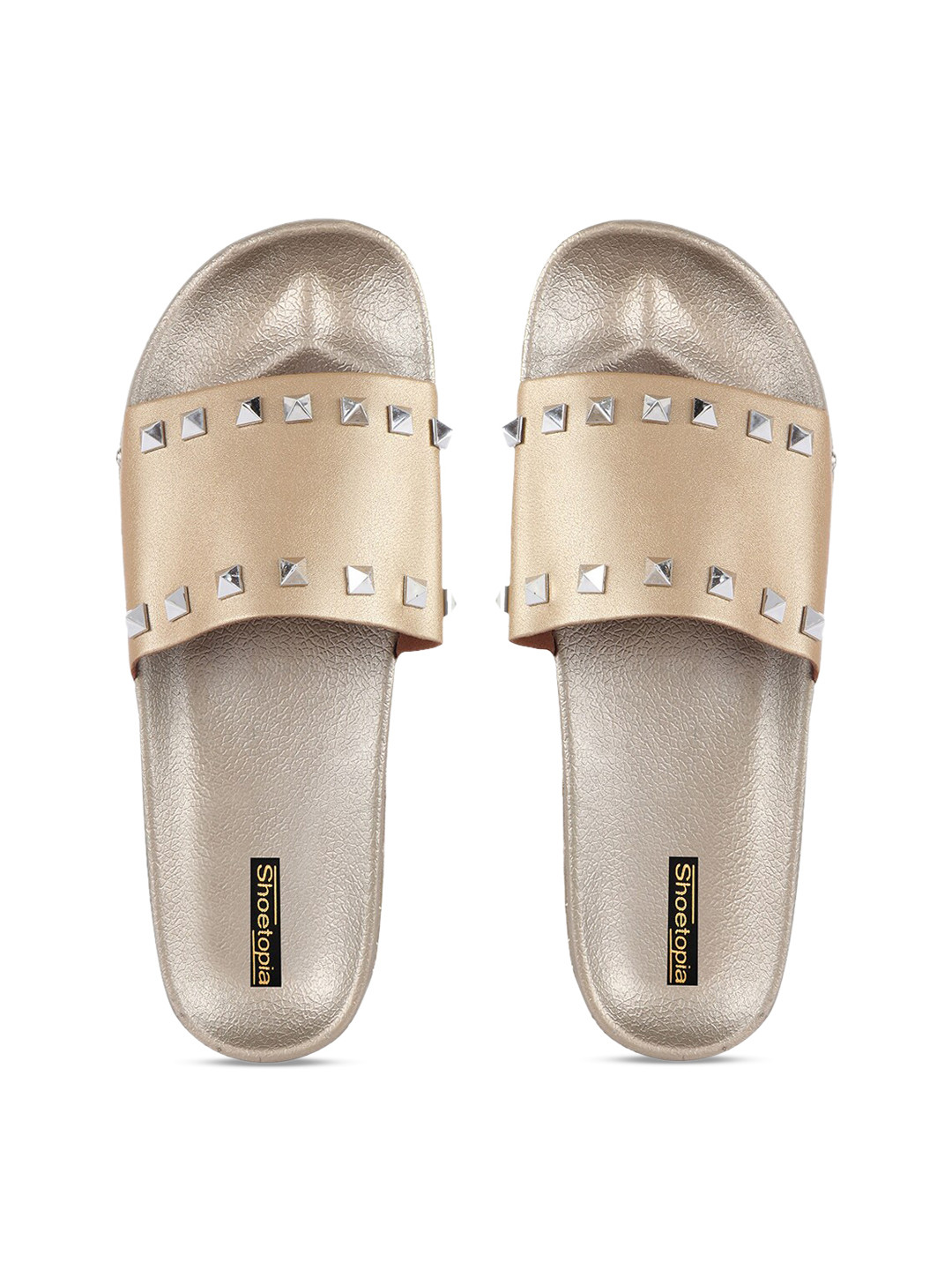 Buy Shoetopia Girls Gold Toned Embellished Sliders - Flip Flops for Girls 12365212 | Myntra