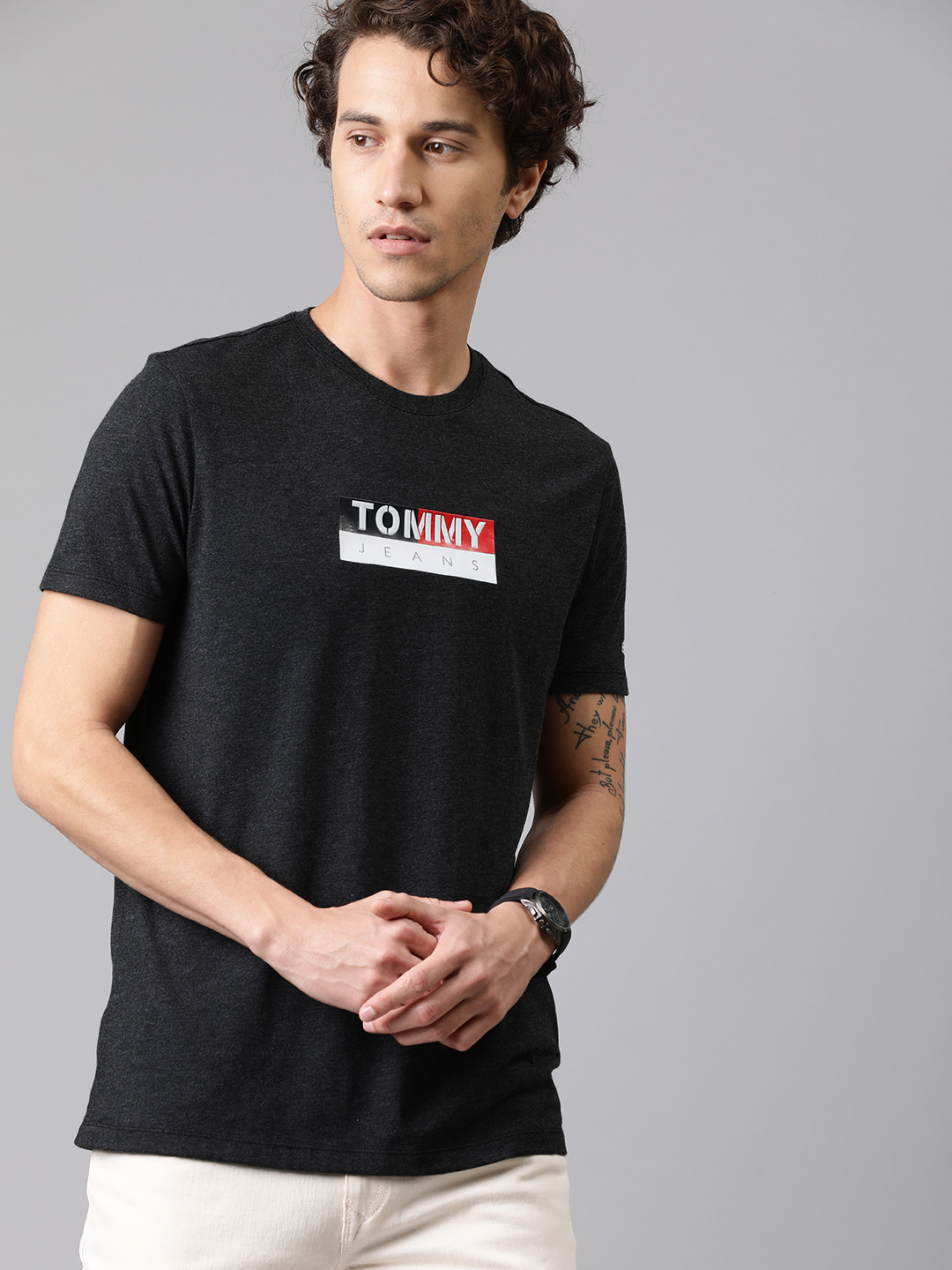 Buy Tommy Hilfiger Men Black Printed Round Neck T Shirt Tshirts for