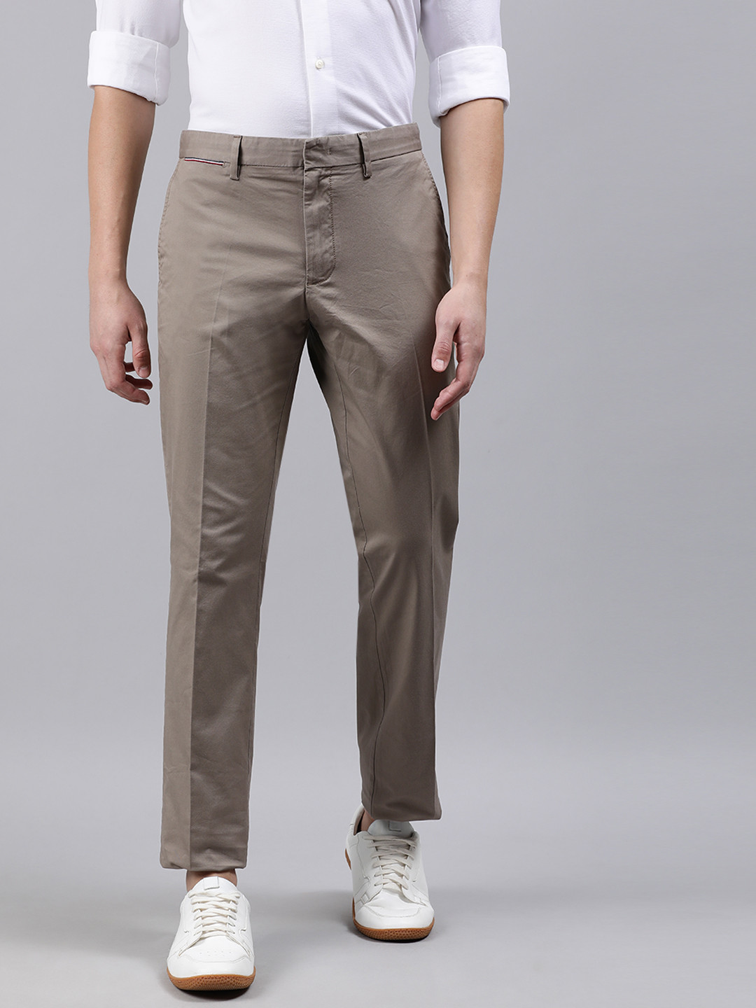 Buy Tommy Hilfiger Men Brown Regular Fit Solid Chinos - Trousers for ...