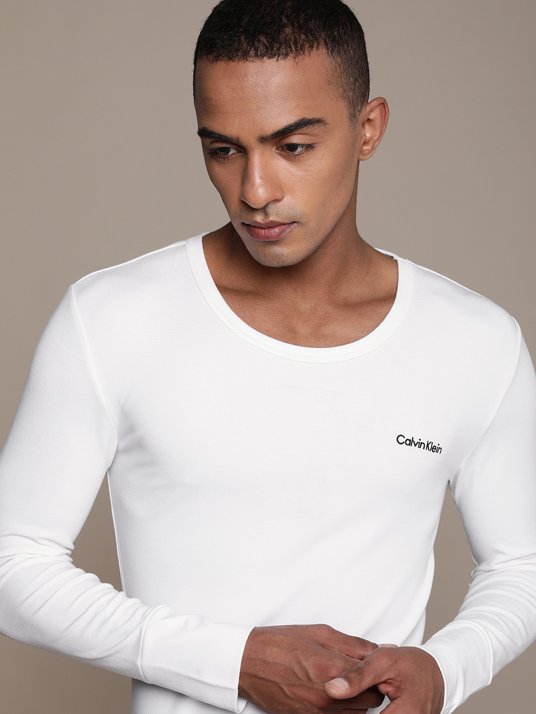 Buy Calvin Klein Underwear Men White Solid Thermal Top Thermal Tops