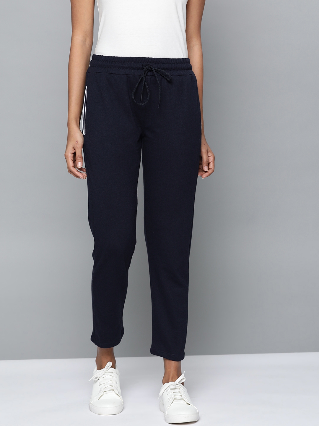 Buy Harvard Women Navy Blue Straight Fit Cropped Track Pants - Track ...