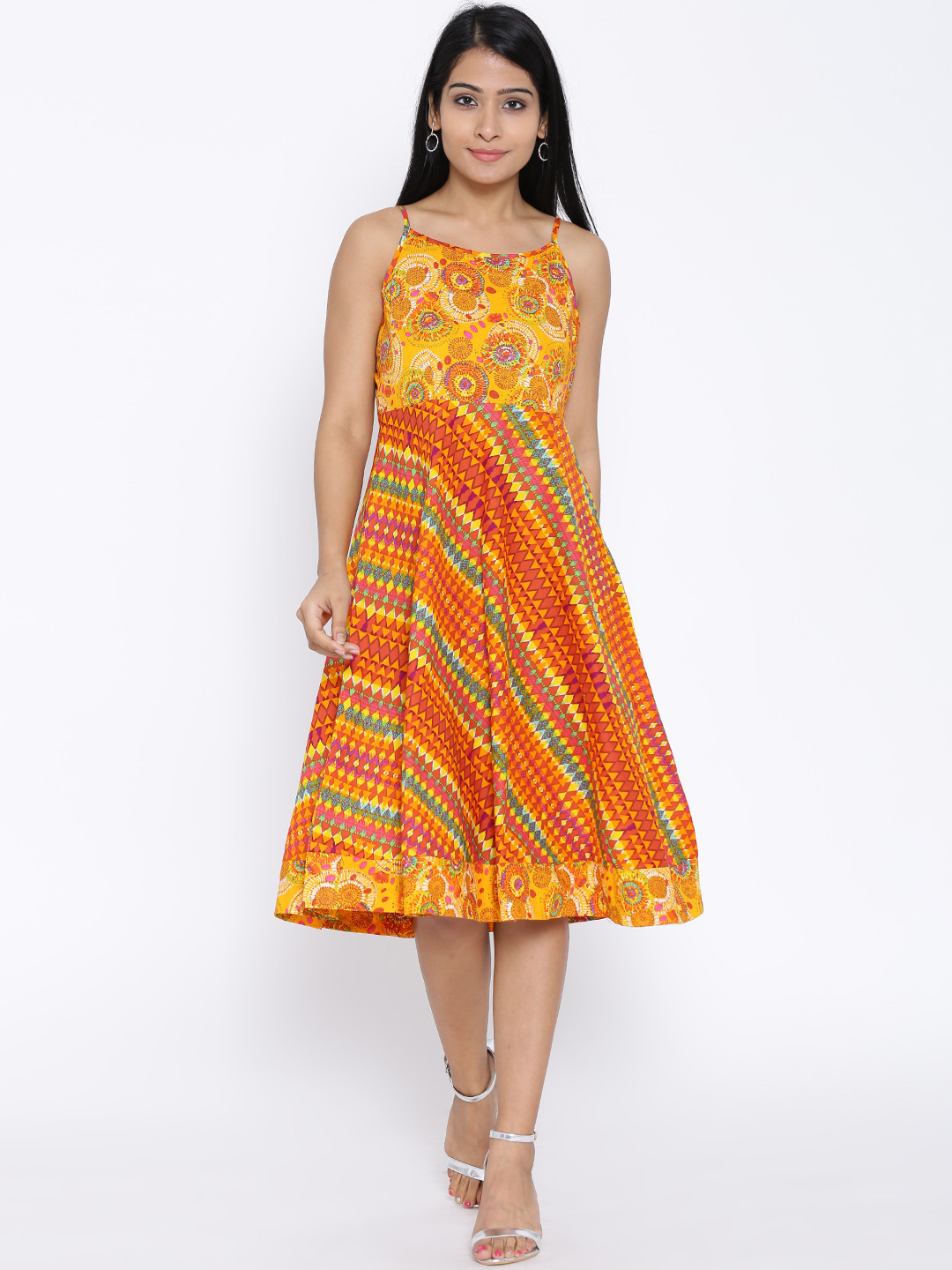 Buy BIBA Yellow & Orange Printed Tailored Dress Dresses for Women 1237712 Myntra
