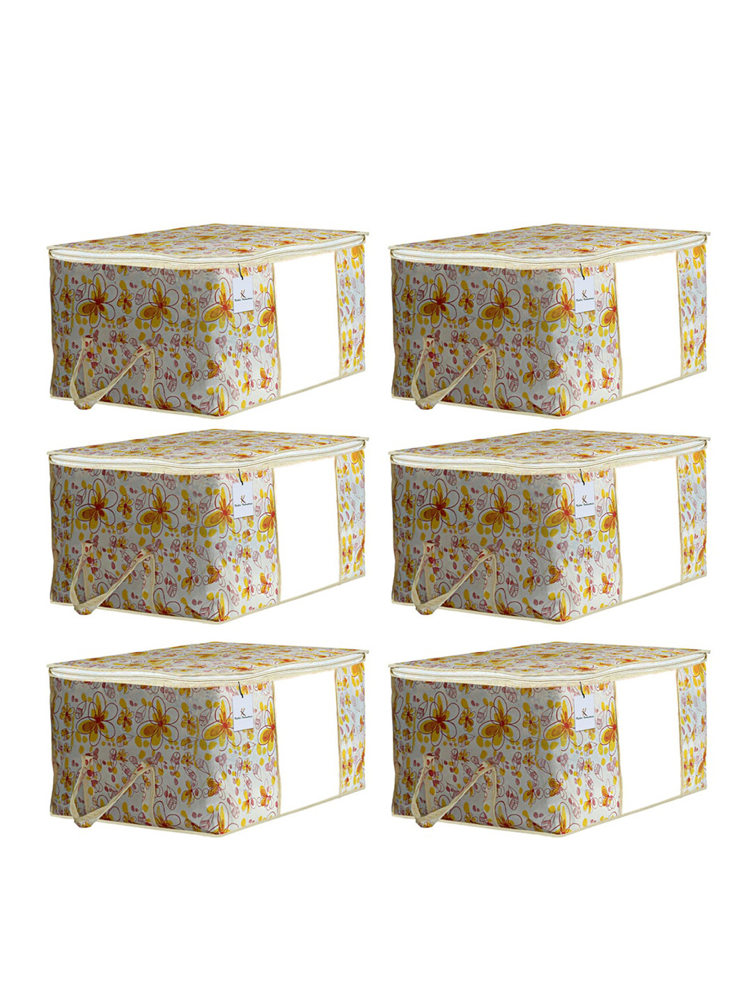 Buy Kuber Industries Set Of 6 Off White & Yellow Printed Underbed