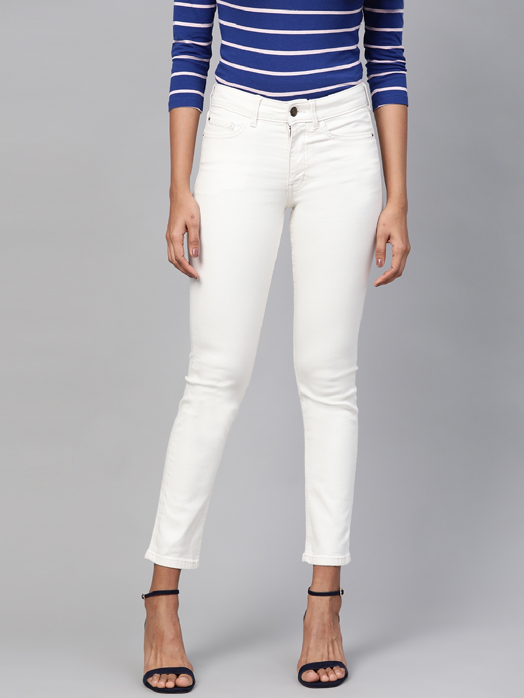 Buy Marks & Spencer Women Off White Slim Fit Mid Rise Clean Look ...