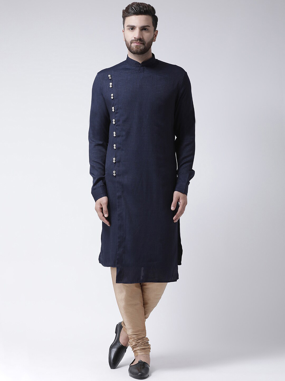 Plus Size Navy Blue Embroidered Straight Kurta Trousers Set
