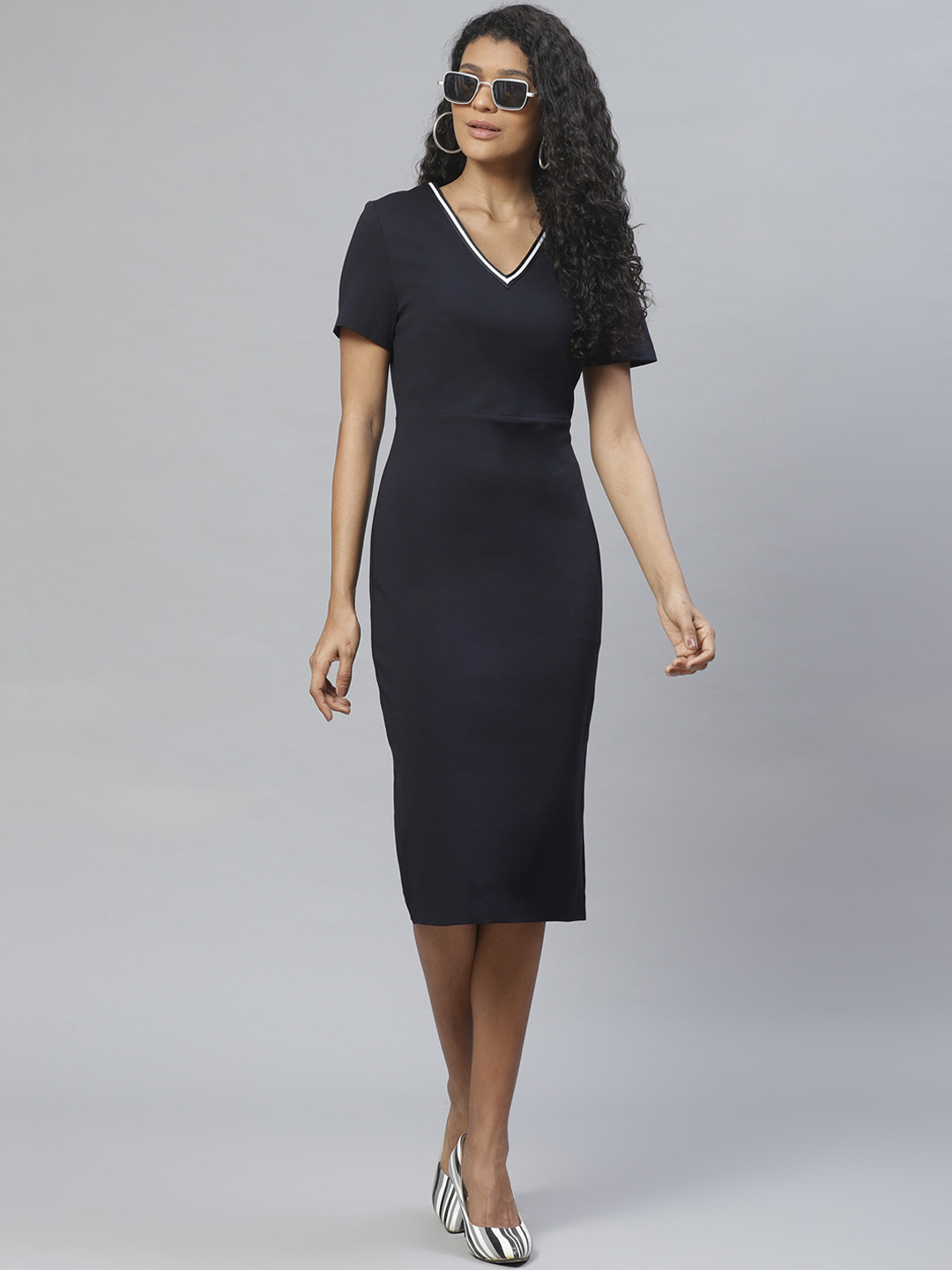 marks and spencer navy mix dress