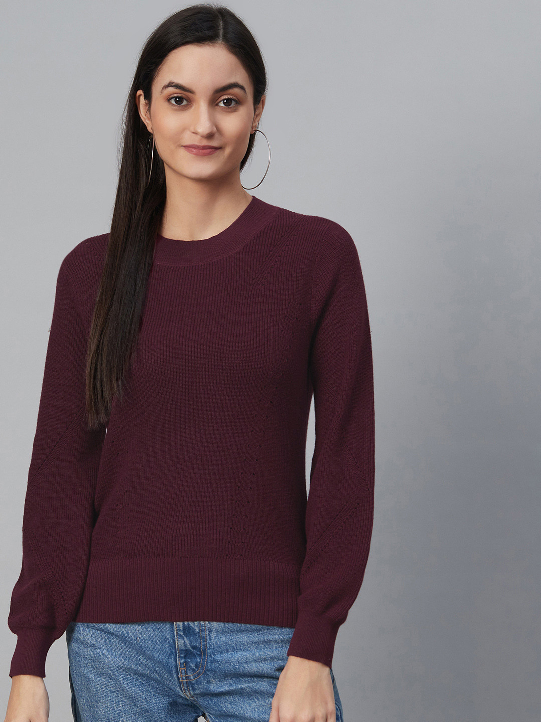 Buy Marks & Spencer Women Burgundy Solid Pullover Sweater Sweaters