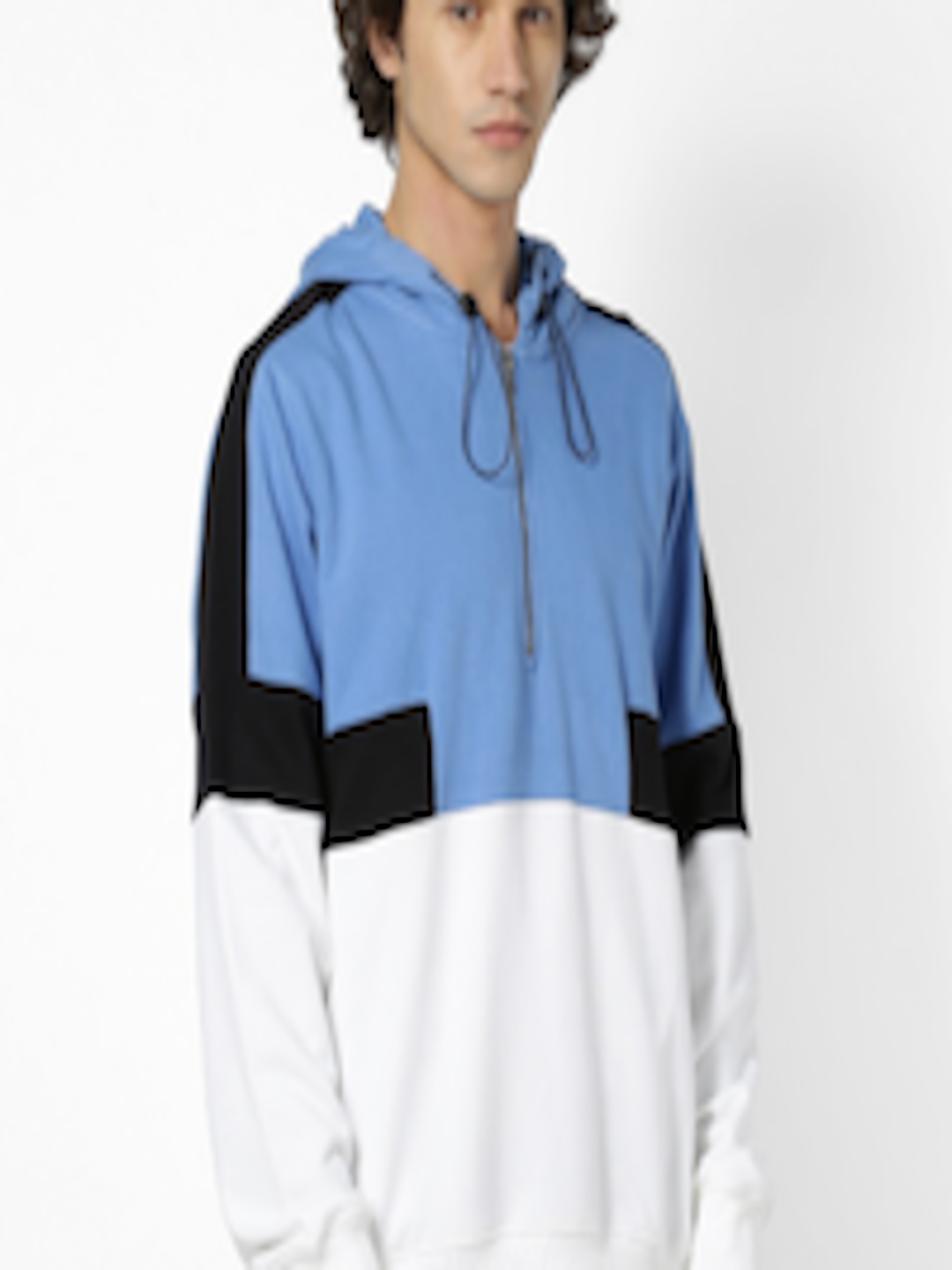 Buy Celio Men White & Blue Colourblocked Hooded Sweatshirt ...