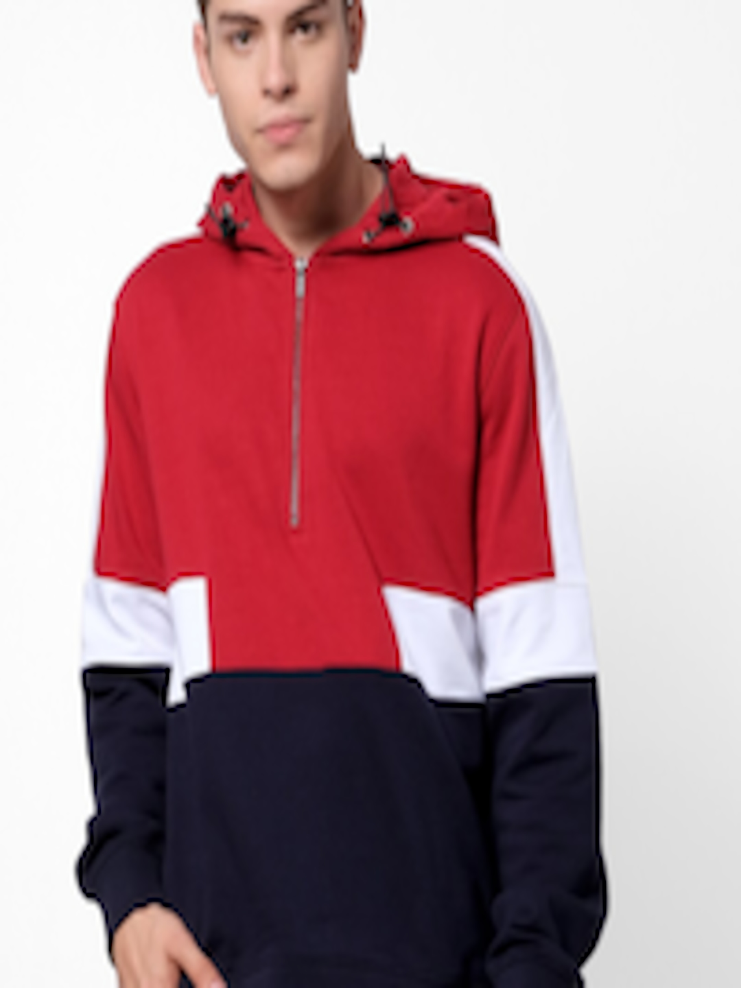 Buy Celio Men Navy Blue & Red Colourblocked Hooded Sweatshirt ...