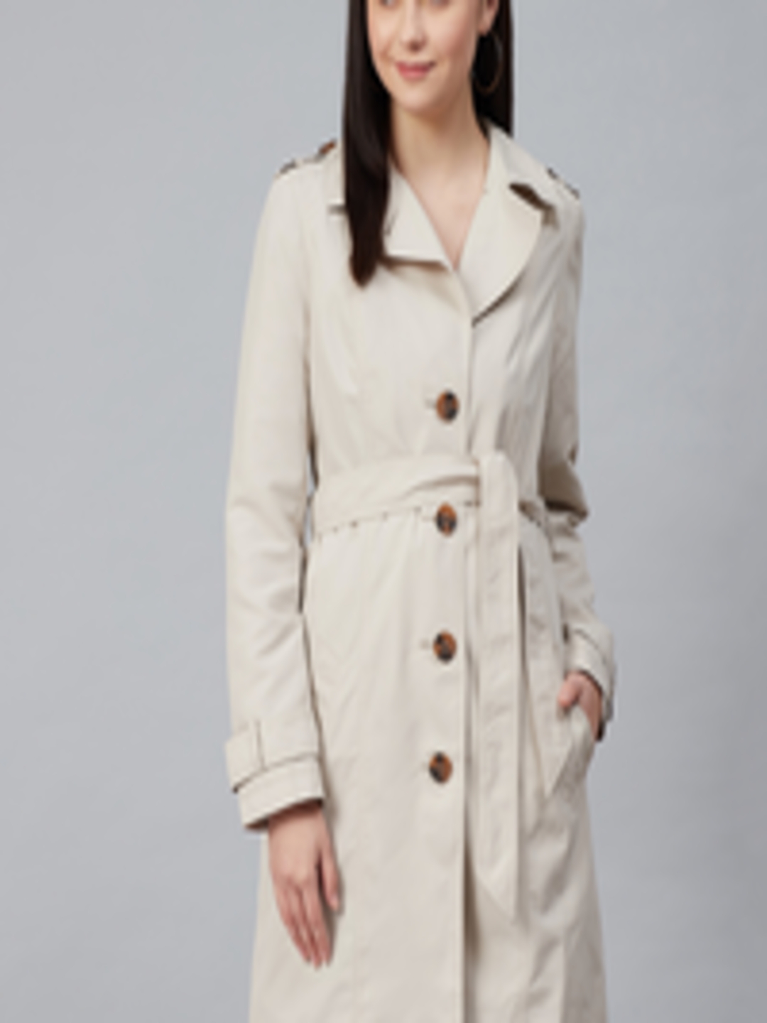 Buy Marks & Spencer Women Beige Solid Single Breasted Trench Coat ...