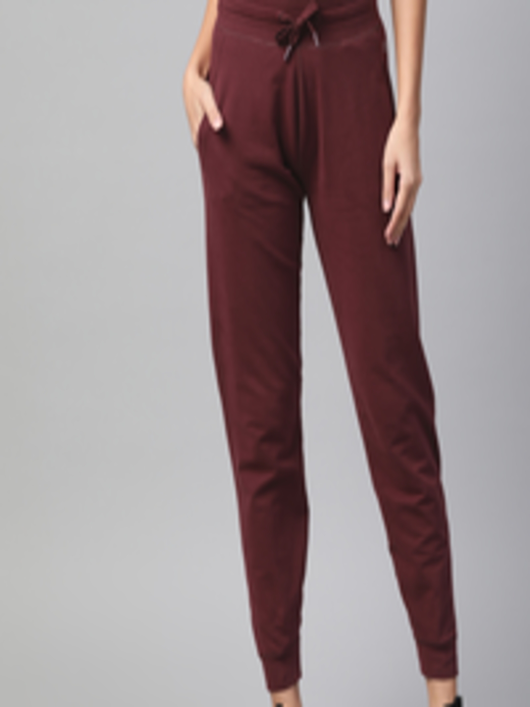Buy Marks & Spencer Women Maroon Solid Joggers - Track Pants for Women ...