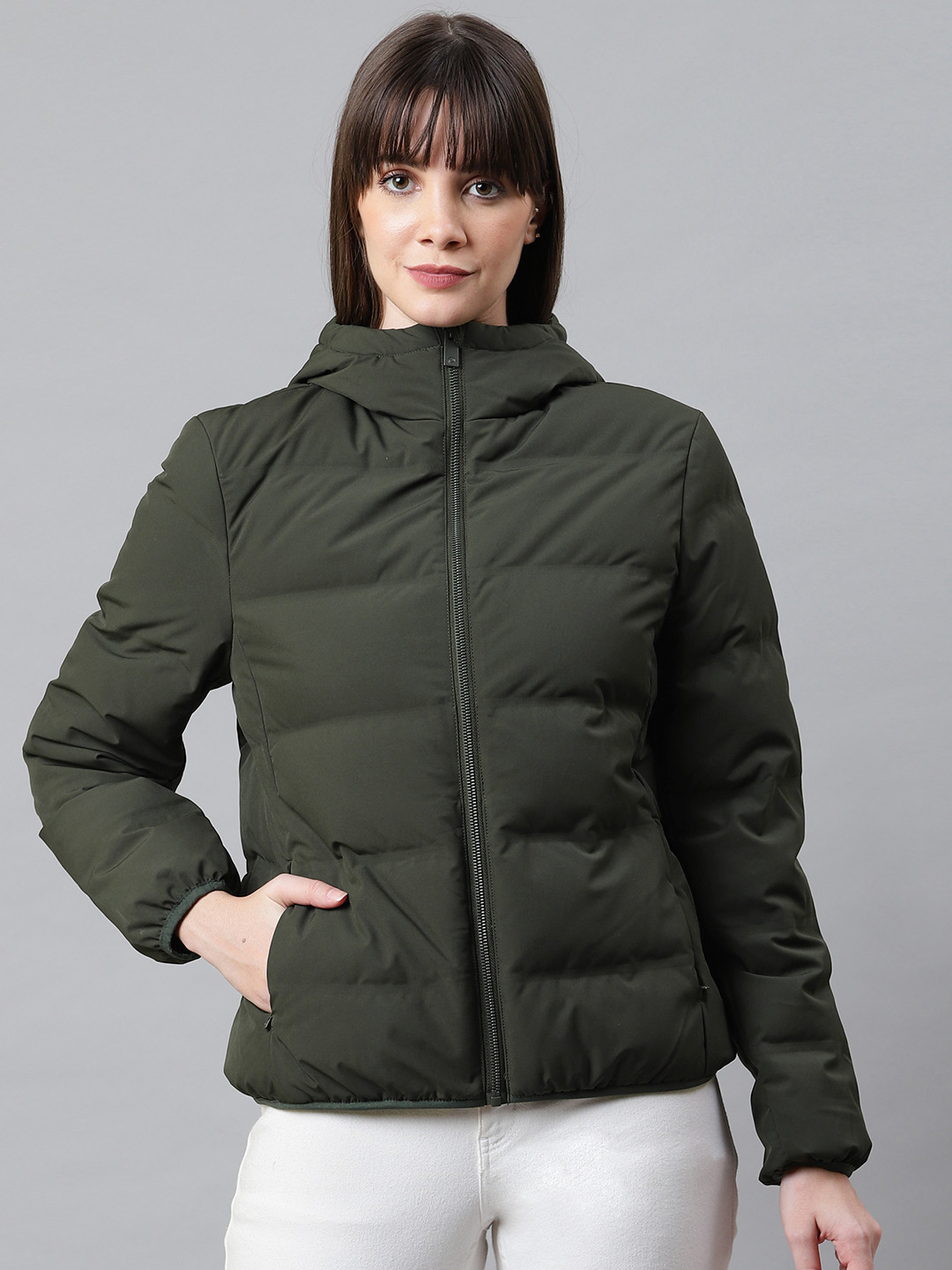 Buy Marks & Spencer Women Green Solid Hooded Lightweight Padded Jacket
