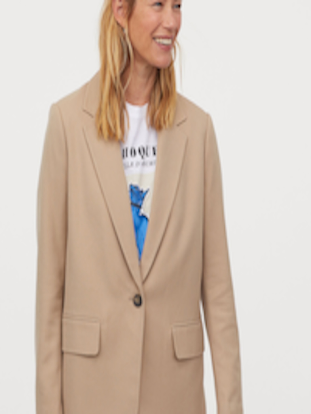 Buy H&M Women Beige Solid Oversized Jacket - Blazers for Women 12383452 ...