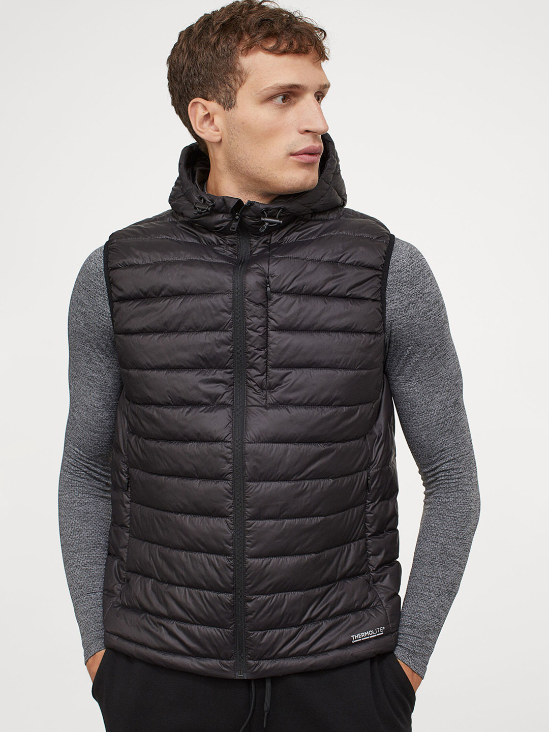 Buy H&M Men Black Solid Padded Hooded Sports Gilet Jackets for Men