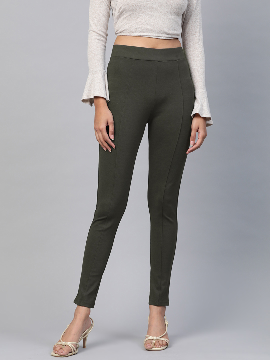 Buy Marks & Spencer Women Green Solid Treggings Leggings for Women