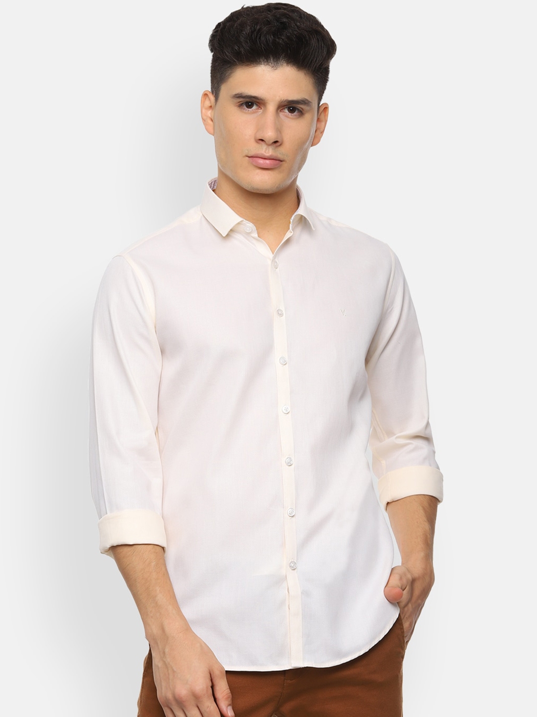 Buy V Dot Men Cream Coloured Slim Fit Solid Casual Shirt - Shirts for ...