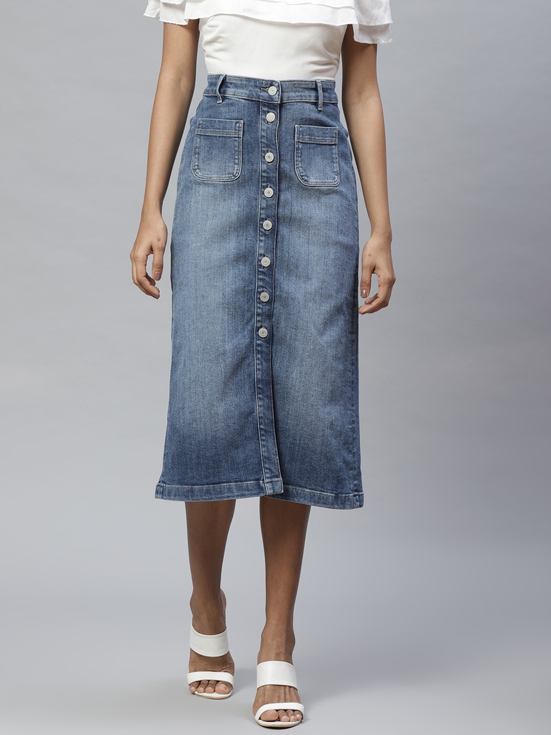 Buy Marks & Spencer Women Blue Washed Denim A Line Skirt - Skirts for ...