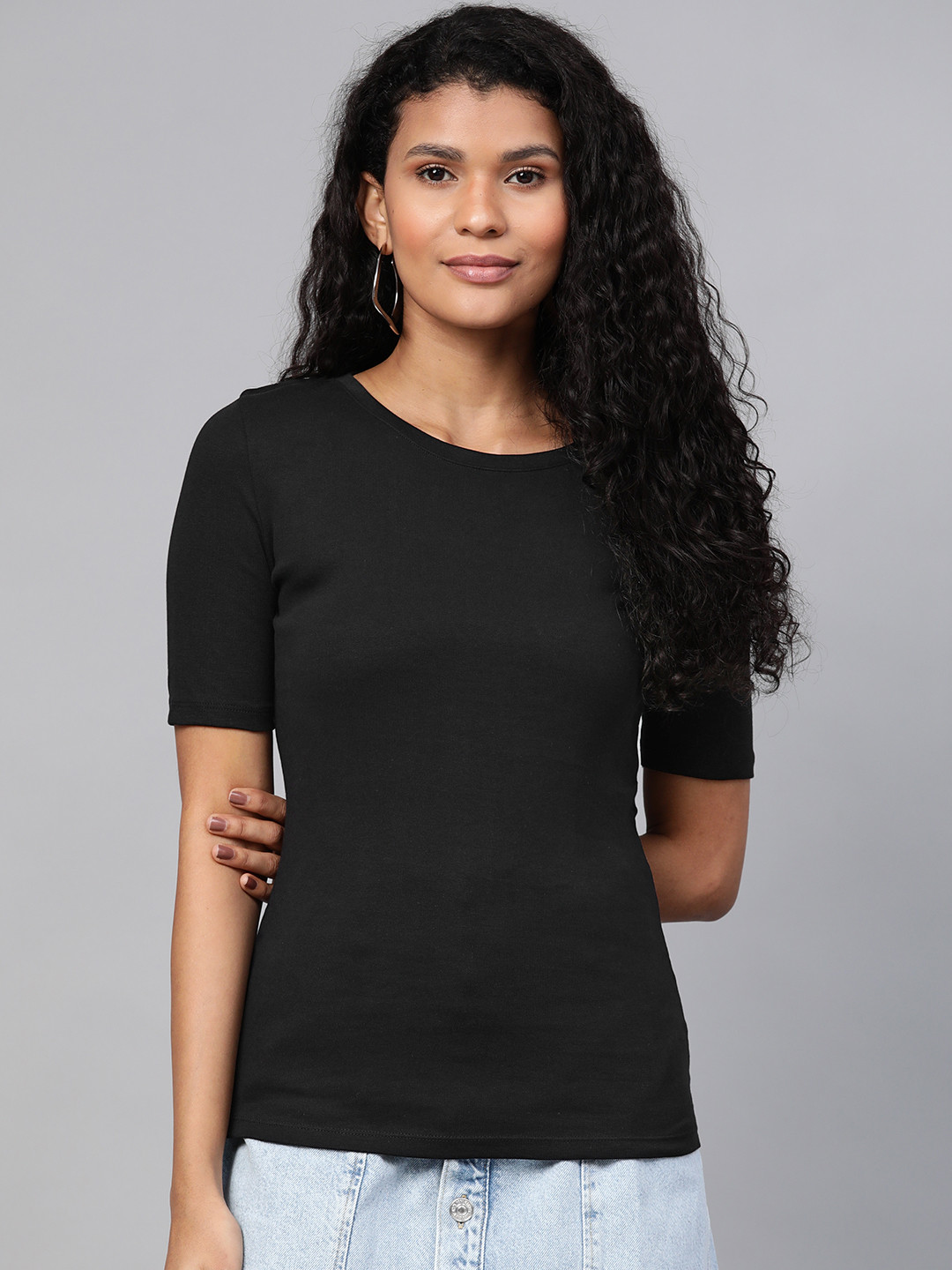 Buy Marks & Spencer Women Black Solid Round Neck T Shirt Tshirts for