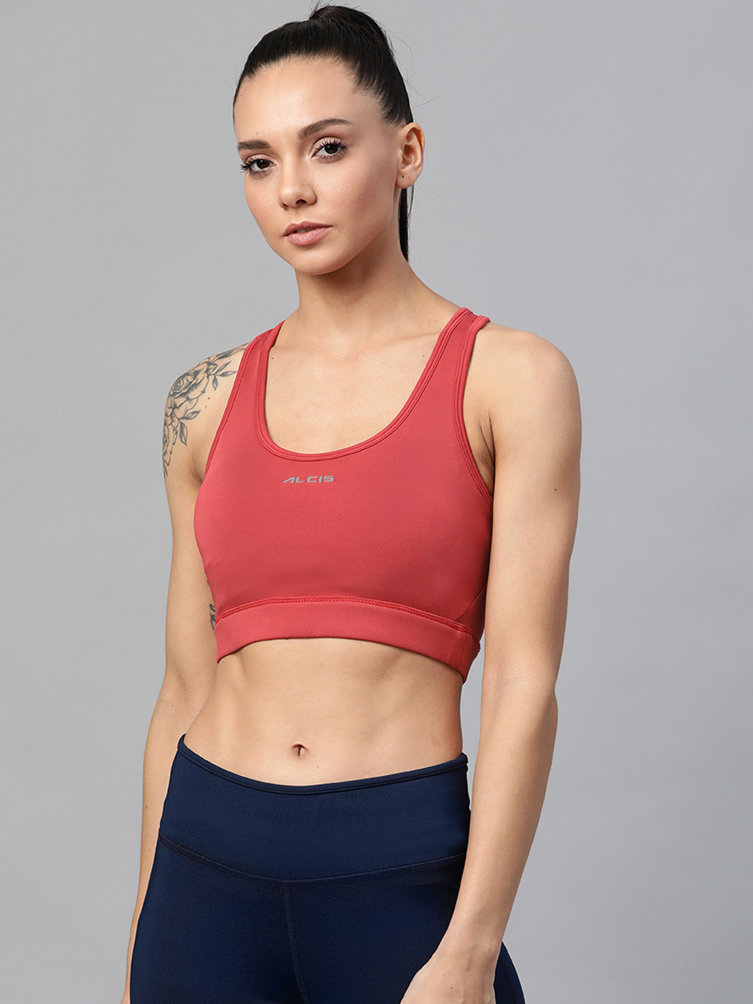 Buy Alcis Red Solid Non Wired Medium Support Non Padded Sports Bra