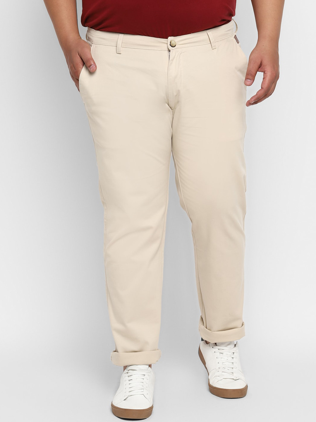 Buy Urbano Plus Men Cream Coloured Regular Fit Solid Regular Trousers ...