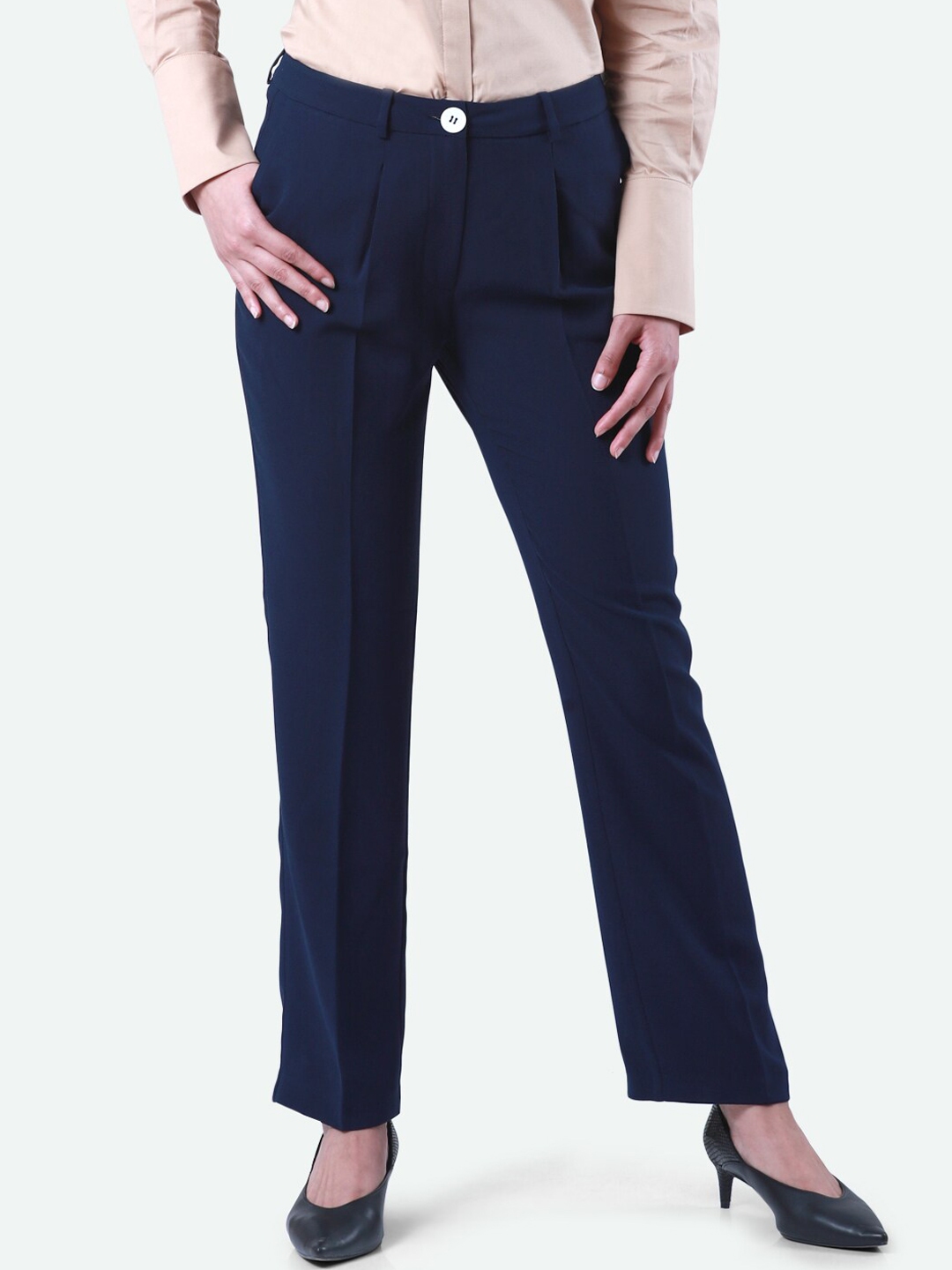 navy tapered trousers womens