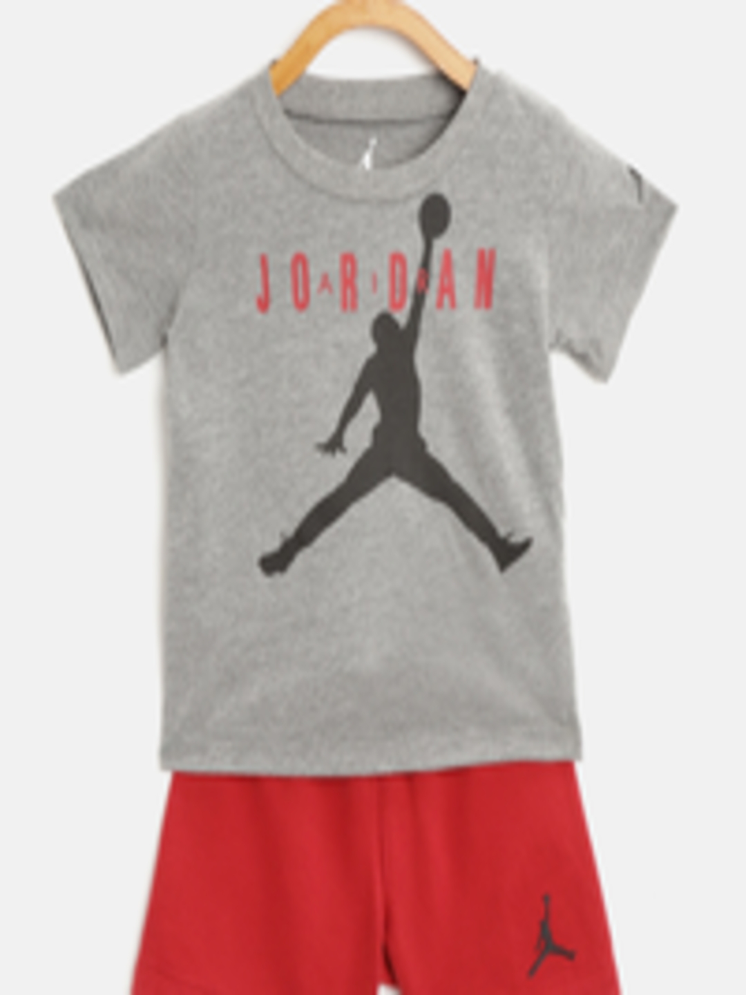 Buy Jordan Boys Grey Melange & Red Logo Print T Shirt With Shorts ...