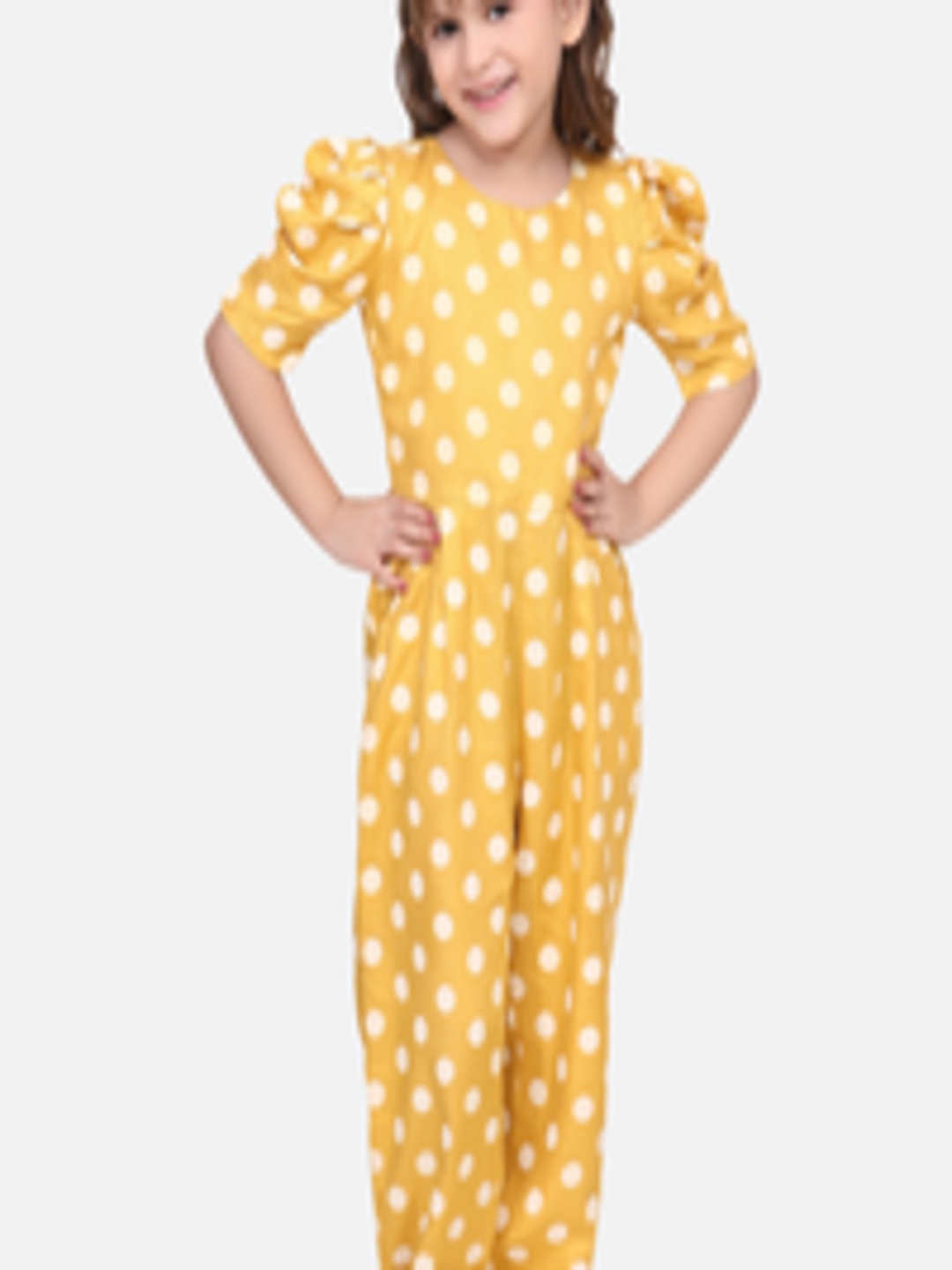 Buy Fairies Forever Girls Mustard Yellow & Pink Pola Dot Printed Basic