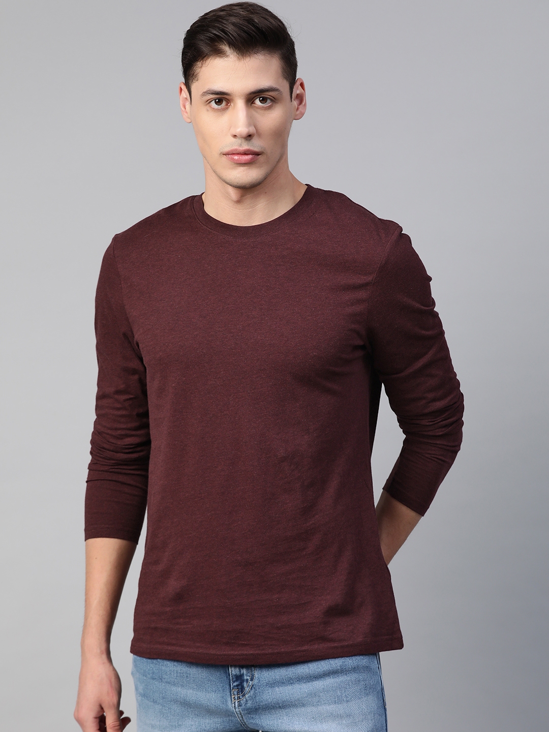 Buy Marks & Spencer Men Burgundy Solid Round Neck T Shirt - Tshirts for ...