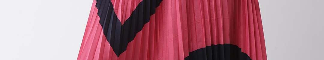 Buy KASSUALLY Pink & Black Colourblocked Pleated A Line Skirt - Skirts ...
