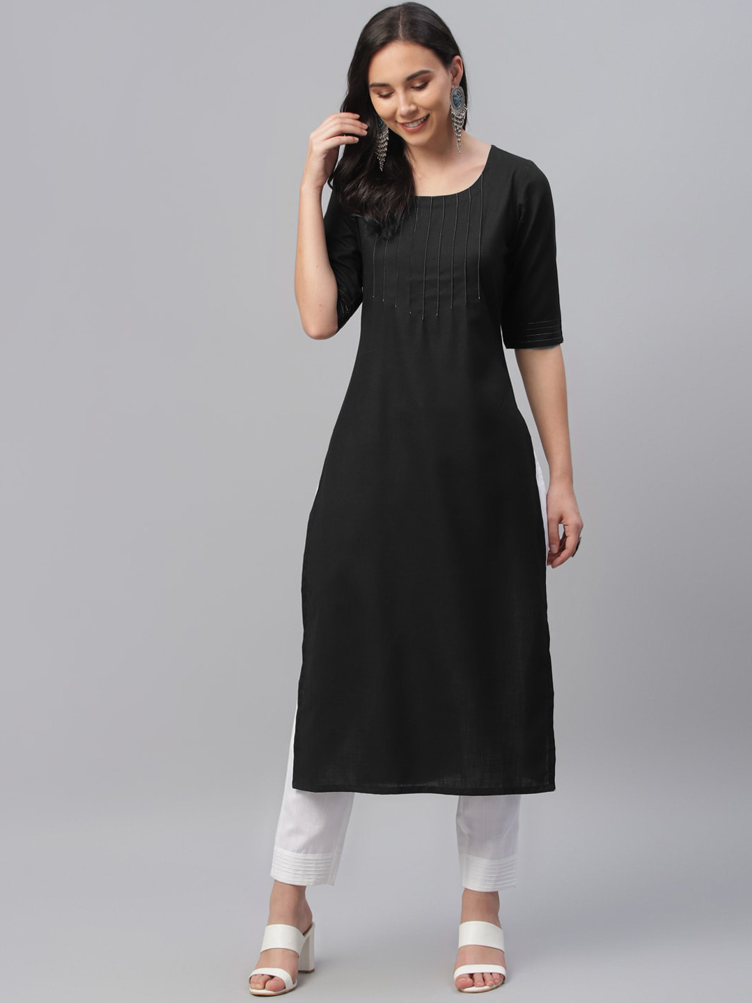 Buy Libas Women Black Solid Straight Kurta Kurtas for Women 12396052 Myntra