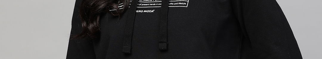 Buy Vero Moda Women Black & White Printed Hooded Sweatshirt ...