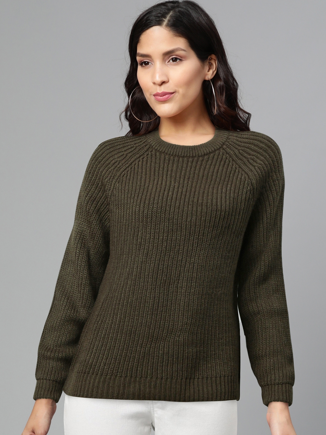 Buy Vero Moda Women Olive Green Solid Pullover Sweater - Sweaters for ...