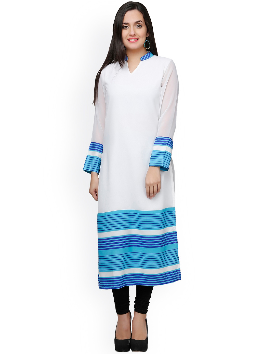 Buy Eavan White & Blue Striped Kurta Kurtas for Women 1239856 Myntra