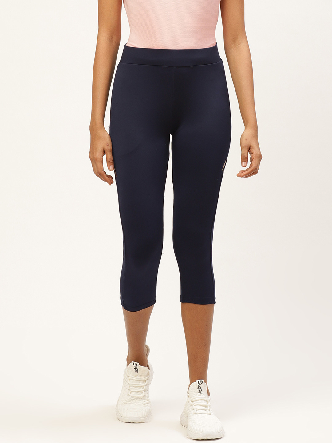 Buy Sweet Dreams Women Navy Blue Solid 3/4th Workout Tights Tights