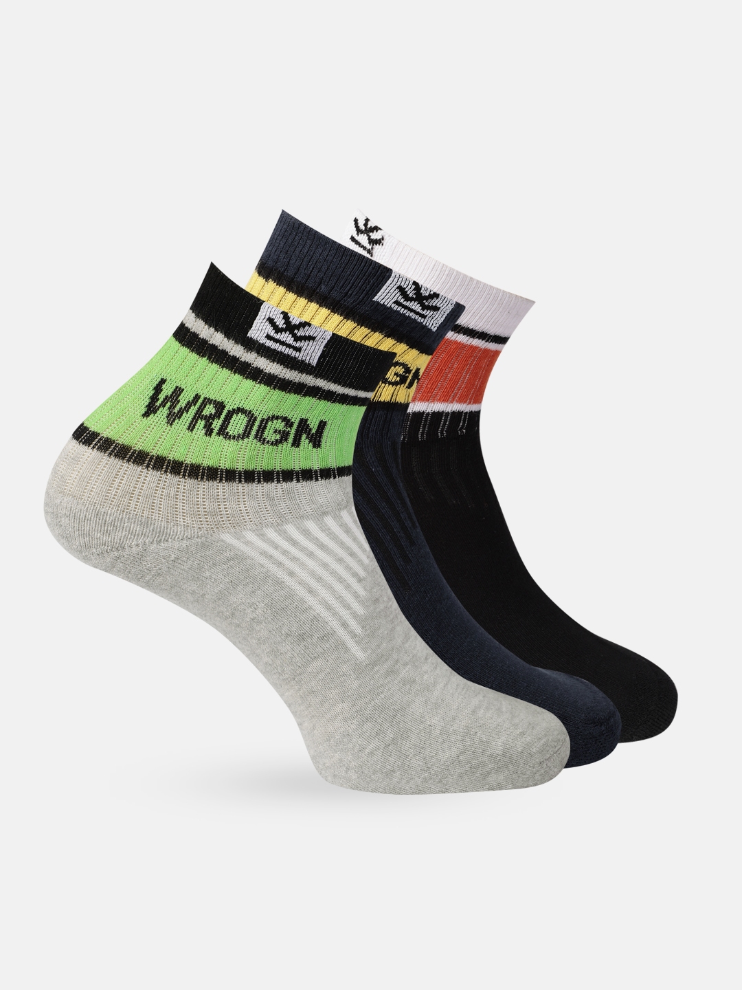 Buy WROGN Men Pack Of 3 Brand Logo Patterned Above Ankle Length Socks ...