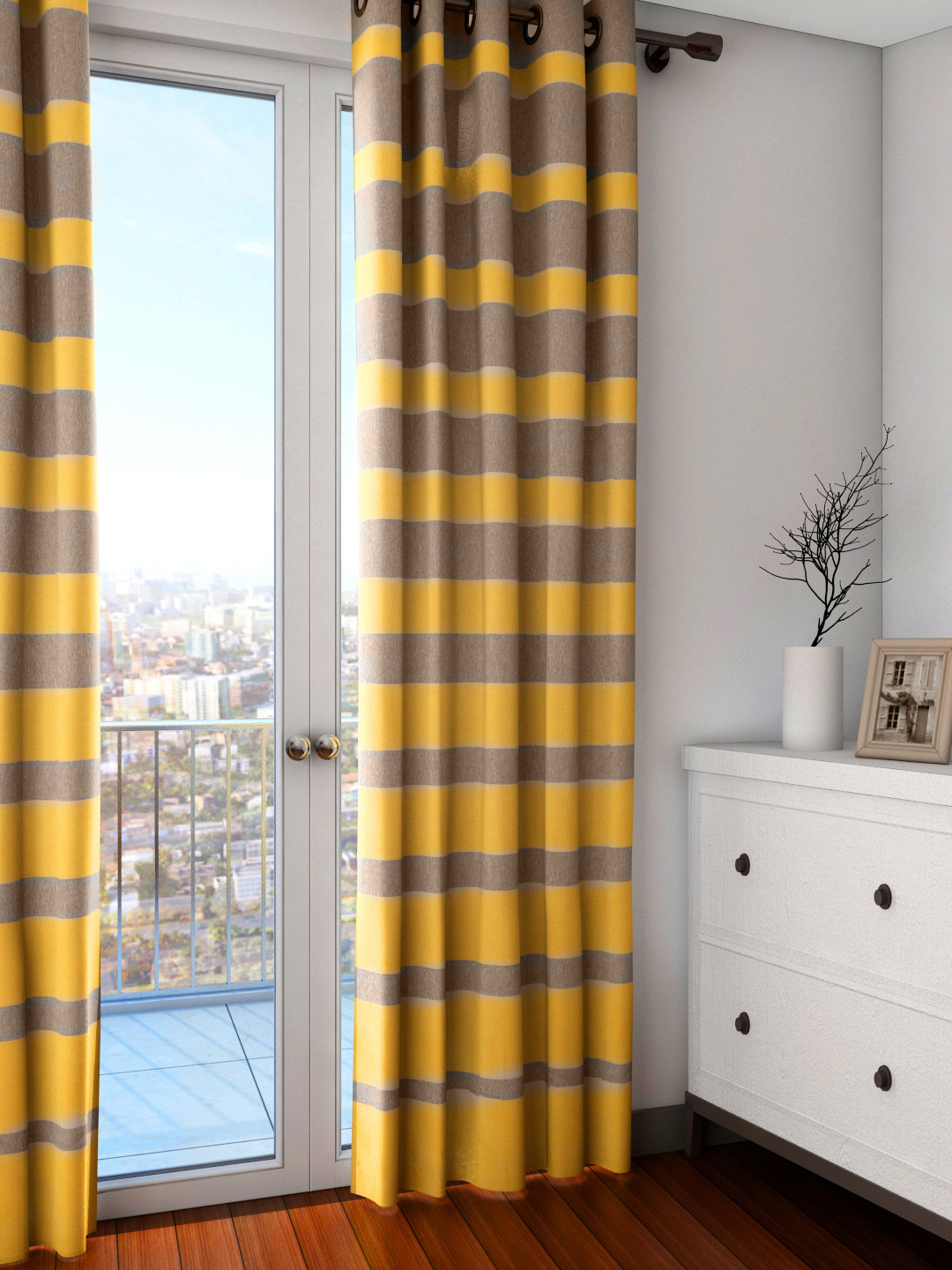 Buy SPACES Mustard Yellow & Olive Brown Single Striped Regular Door