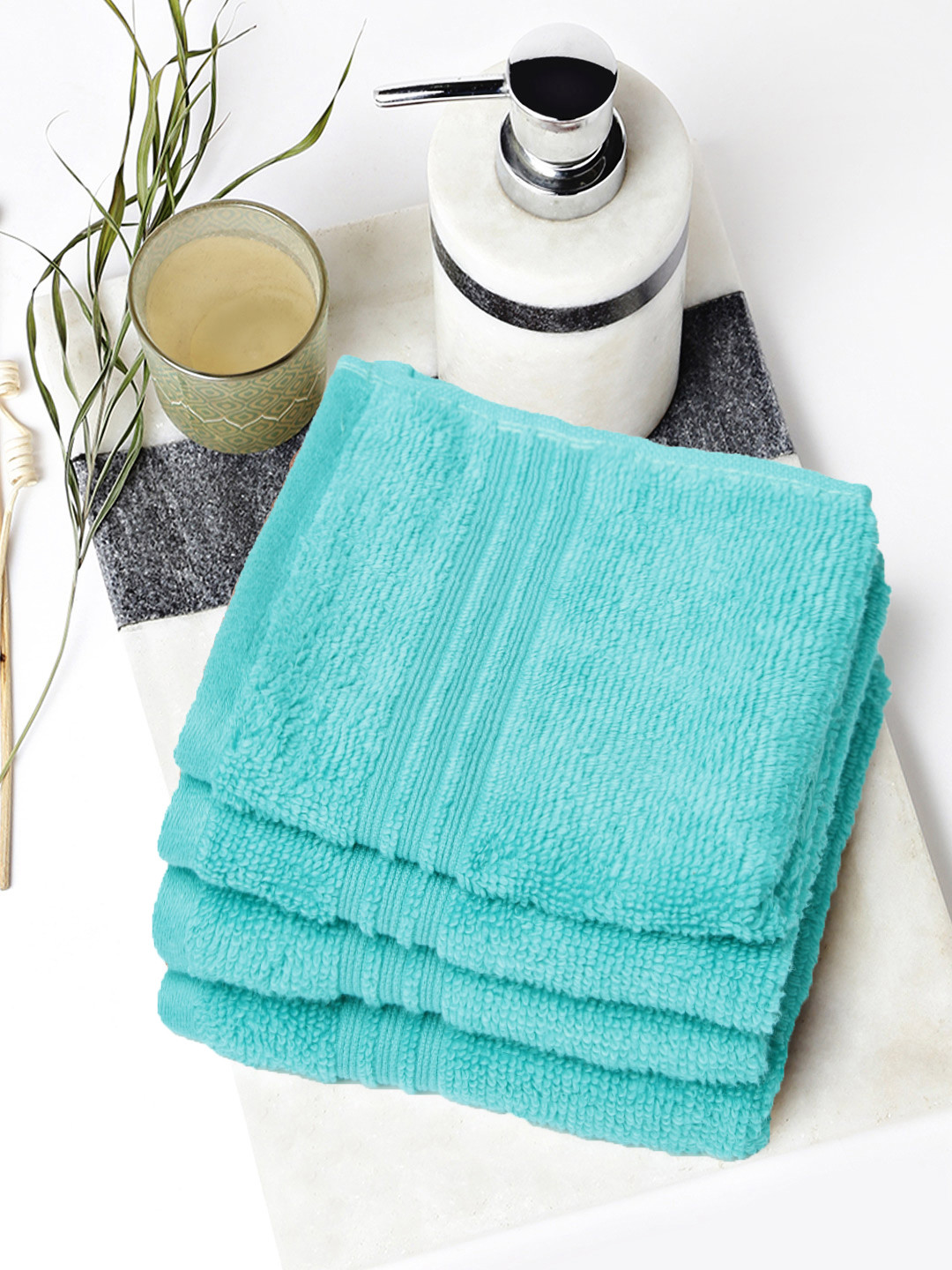 Buy SPACES Sea Green Cotton Set Of 4 Face Towels Face Towels for