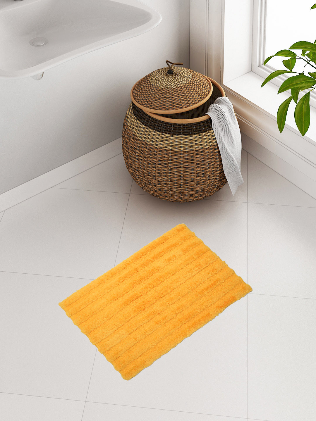 Buy SPACES Mustard Yellow Self Striped Rectangular Bath Rug Bath Rugs