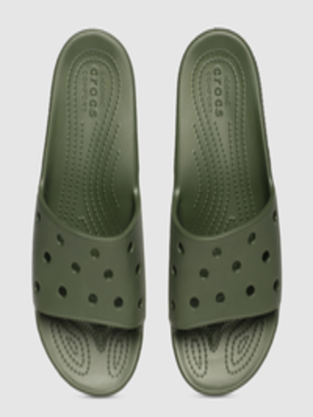 Buy Crocs Unisex Olive Green Self Design Classic Sliders - Flip Flops
