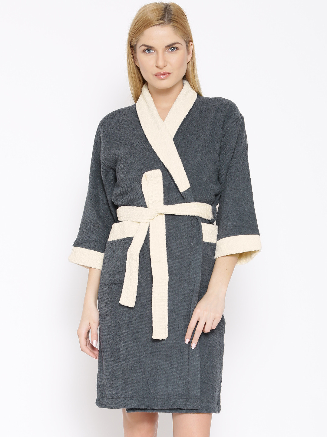 Buy WELHOME Unisex Grey Bathrobe 1025205 Bath Robe for Unisex 1240834