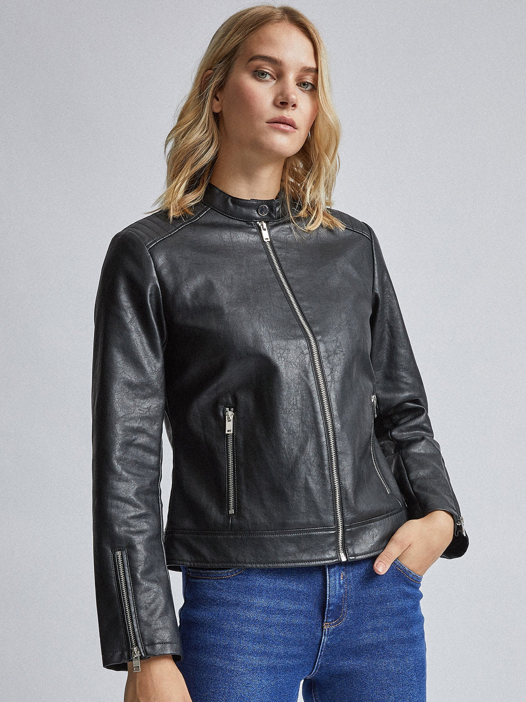 Buy DOROTHY PERKINS Women Black Solid Biker Jacket Jackets for Women