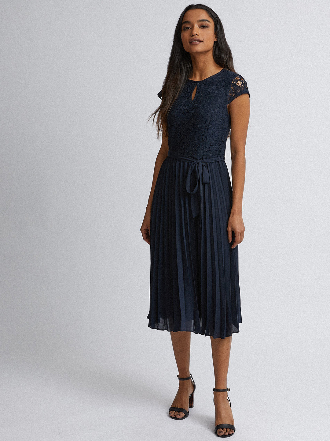 Buy DOROTHY PERKINS Women Navy Blue Petite Lace Accordion Pleated A