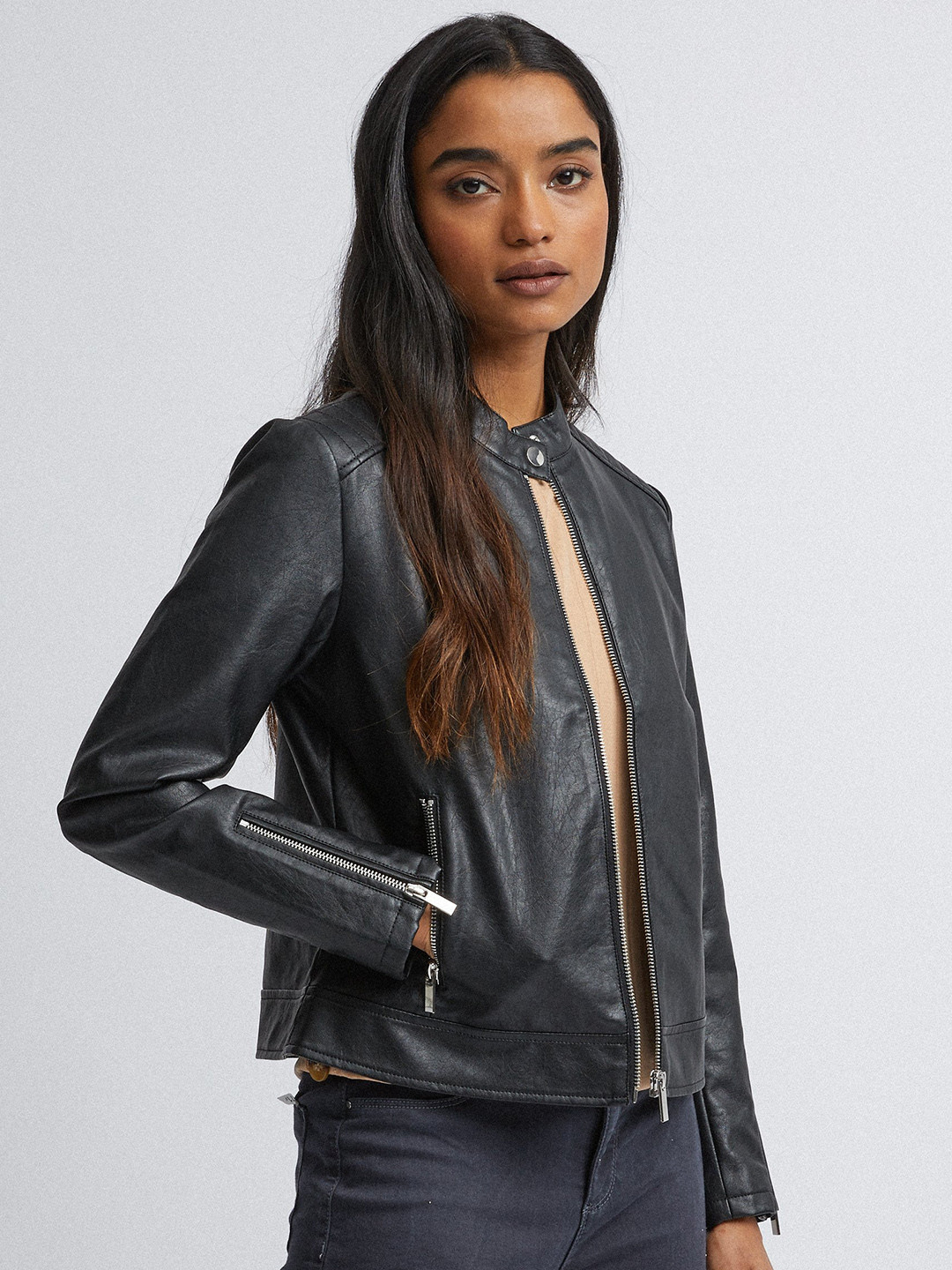 Buy DOROTHY PERKINS Women Black Petite Solid Biker Jacket Jackets for