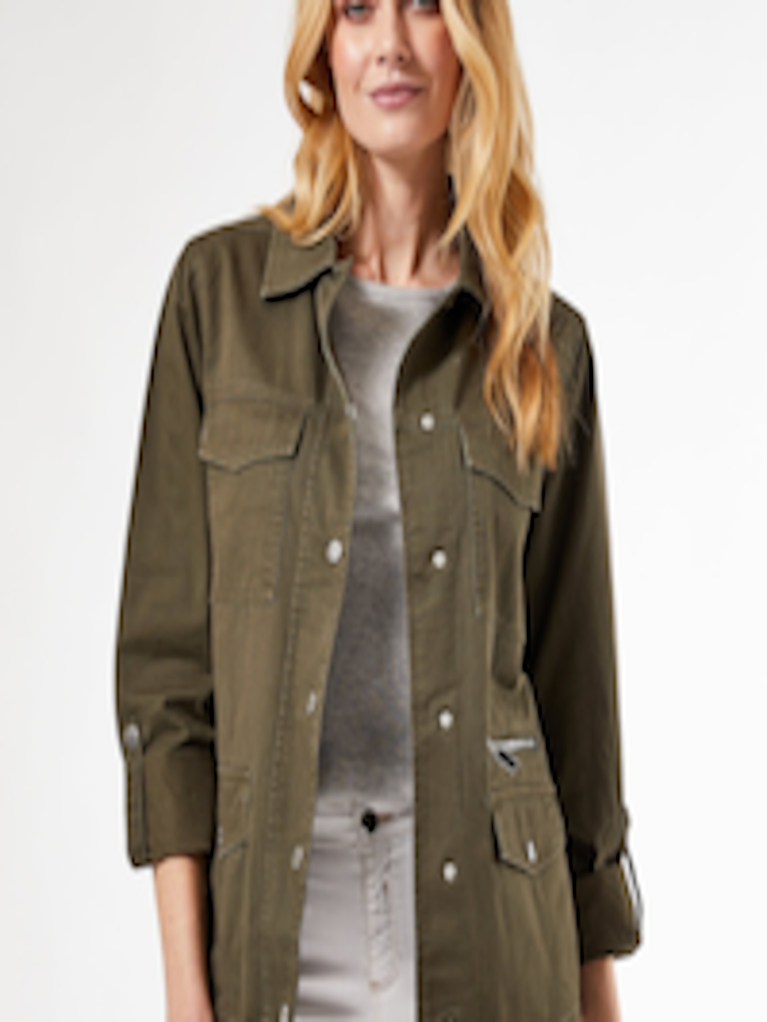 Buy DOROTHY PERKINS Women Olive Green Solid Shacket - Shirts for Women ...