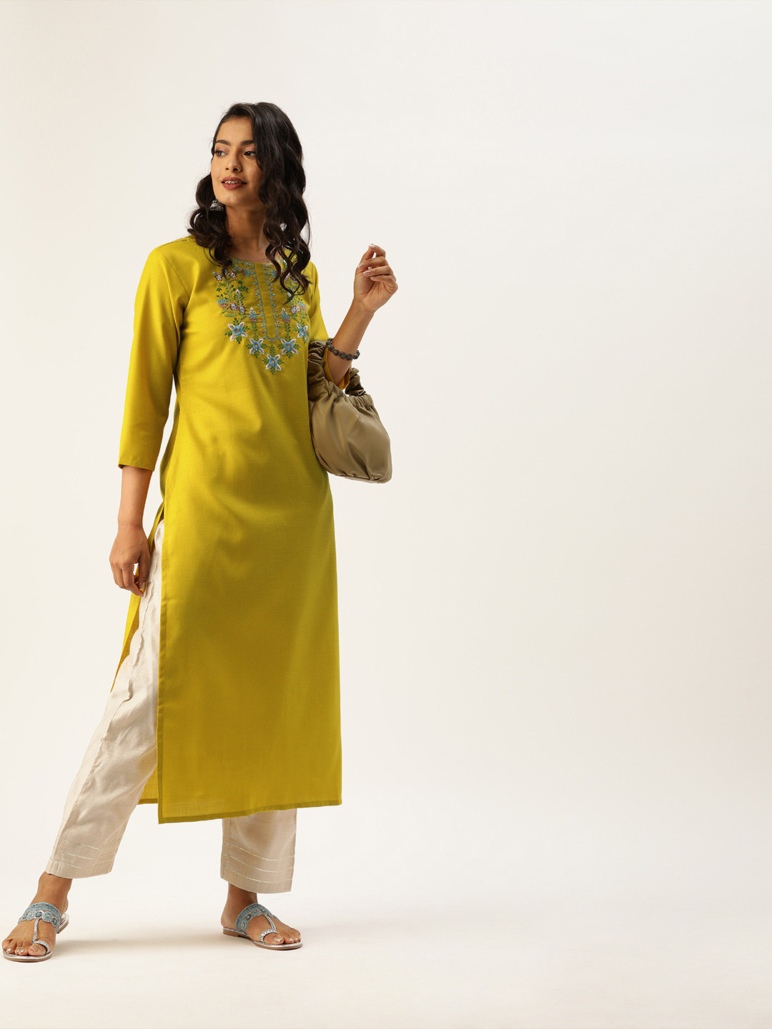 Buy Varanga Women Mustard Yellow Yoke Design Straight Kurta Kurtas for Women 12413214 Myntra