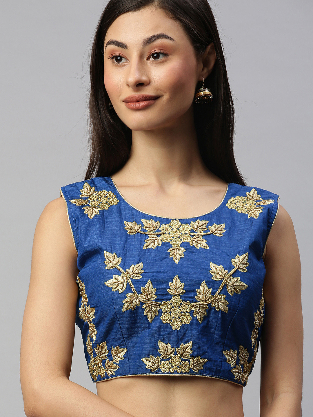 Buy Amrutam Fab Women Blue & Gold Toned Embroidered Saree Blouse