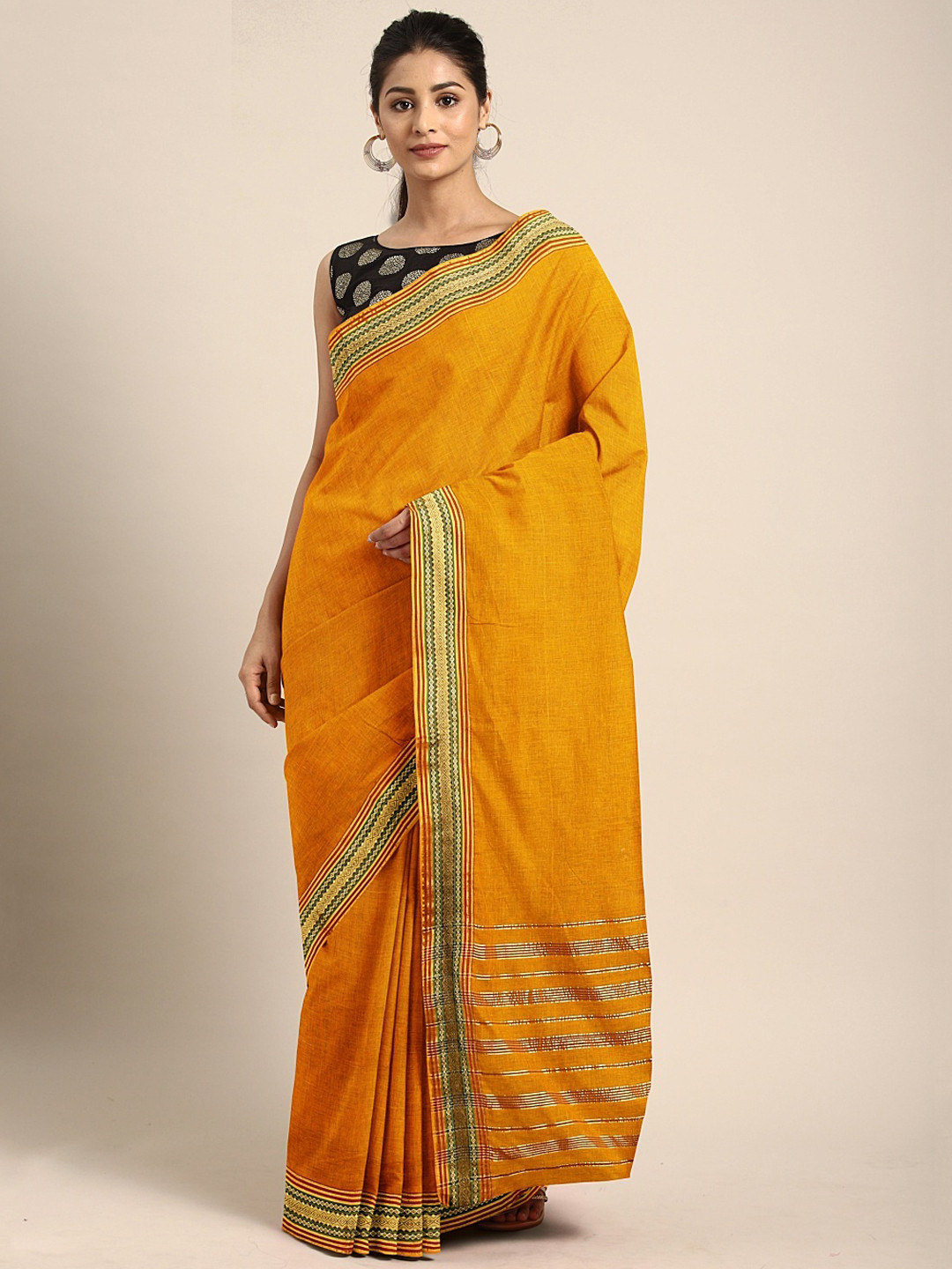 Buy Pavechas Mustard Yellow Pure Cotton Solid Venkatgiri Saree Sarees