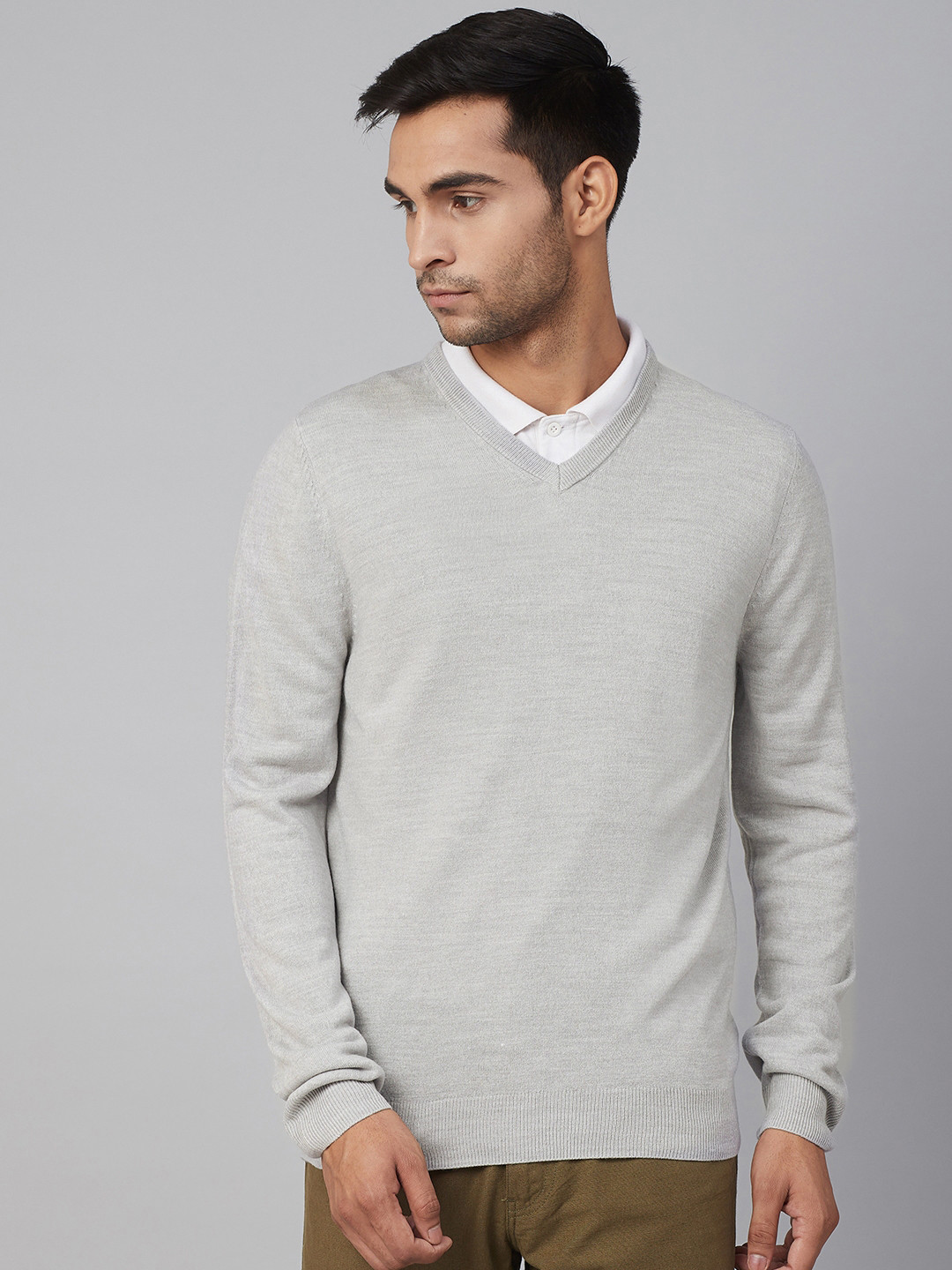 Buy Marks & Spencer Men Grey Melange Solid Pullover - Sweaters for Men ...